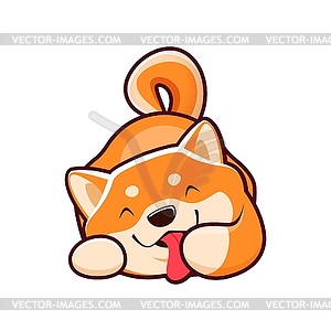 Cartoon kawaii Shiba Inu dog licking paw, puppy - vector EPS clipart