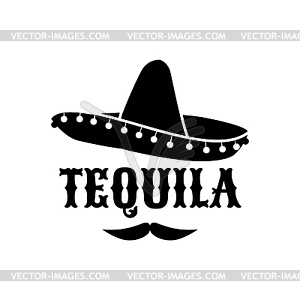 Mexican sombrero and tequila, Mexico cuisine icon - vector clipart