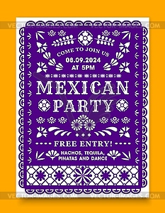 Mexican flyer with papel picado paper cut flag - vector image