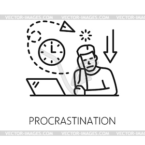 Procrastination psychological problem line icon - vector image