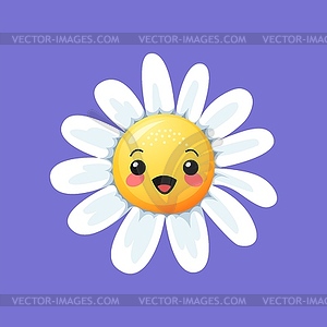 Cartoon happy chamomile, daisy flower smile emoji - vector clipart