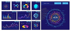 Dashboard info data charts, graphs and diagrams - vector image