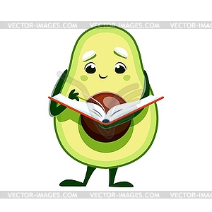 Мультяшный милый персонаж из авокадо читает книгу для чтения - изображение в векторном виде