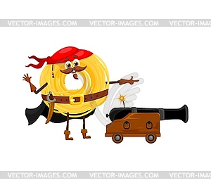 Cartoon funny Capellini pasta pirate fires cannon - vector image