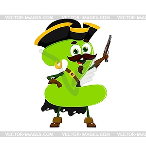 Мультяшный забавный персонаж номер 2 пират или корсар - векторное изображение EPS