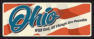 Ретро-дорожная табличка штата Огайо, США, старая мемориальная доска - векторное графическое изображение