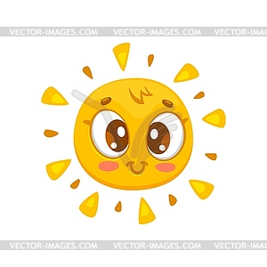 Cartoon smiling sun character with kawaii face - vector clipart