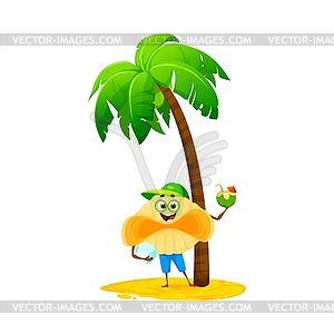 Cartoon conchiglioni pasta character with cocktail - vector image