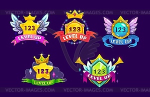Game interface level up badges and win icons - vector clip art