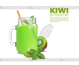 Смузи из зеленого киви и мяты, витаминный соковый напиток - векторное изображение EPS