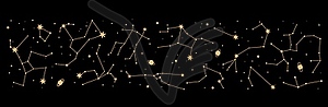 Star constellation, astrology night sky border - vector image