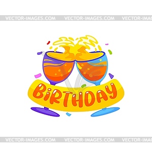 Happy birthday badge with clinking glasses - vector clip art