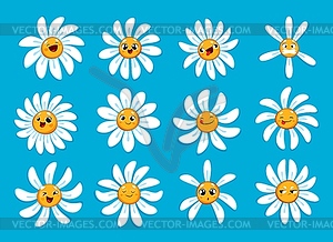 Cartoon chamomile, daisy flowers characters set - vector clipart