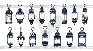 Ramadan arab islamic lanterns, lamps silhouettes - vector clipart