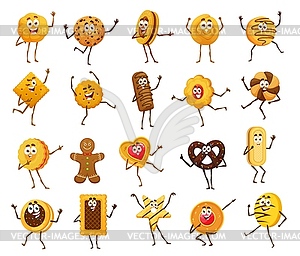 Cartoon cookie, cracker and gingerbread characters - vector clip art