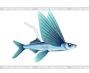 Мультяшная летучая рыба милый персонаж - векторный клипарт