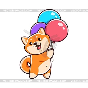 Cartoon kawaii pet shiba inu dog with balloons - vector clipart