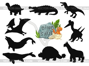 Cartoon dinosaurs cute characters silhouettes - color vector clipart