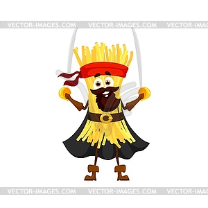 Cartoon funny Vermicelli pasta pirate with swords - vector clip art