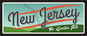 Retro banner New Jersey vintage travel plate - vector image