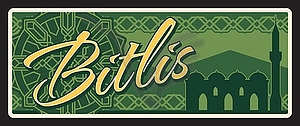 Bitlis il Turkey province retro travel plate - vector image