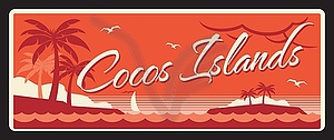 Cocos Islands Australian state retro travel plate - vector image