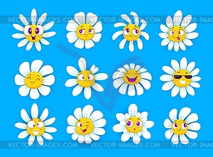 Cartoon chamomile flower characters funny faces - vector clip art