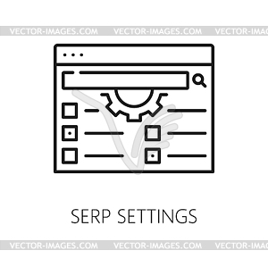 Serp settings. Serp icon search engine result page - vector image