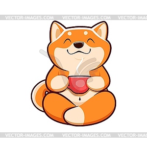 Cartoon shiba inu dog with coffee or tea cup - vector image