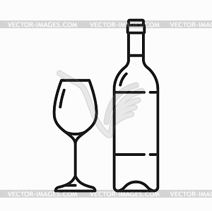 Drink of wine and glass outline icon - vector clip art