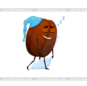 Cartoon sleeping coffee bean cute character - vector clip art