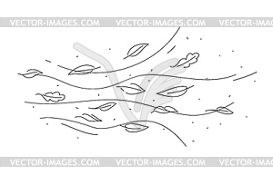 Wind air and doodle leaves motion background - vector image
