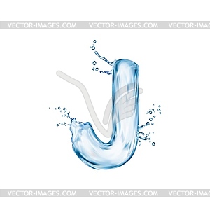 Realistic water font letter J, flow splash type - vector clipart