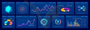 Dashboard data charts, graphs and info diagrams - vector image