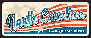 North Carolina US state vintage travel plate - vector image