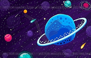 Galaxy space landscape with planets, stars, comets - vector clip art