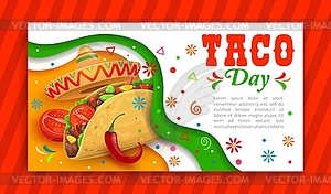 Mexican tacos day holiday paper cut banner - vector image