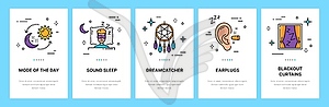 Sleep line icons, mobile app onboarding screen - vector image