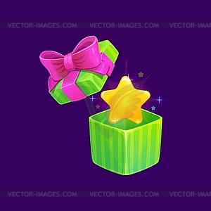 Game gift box and star, cartoon bonus icon - vector clipart