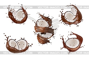 Шоколадное молоко или йогурт с кокосовой стружкой - изображение в векторном виде