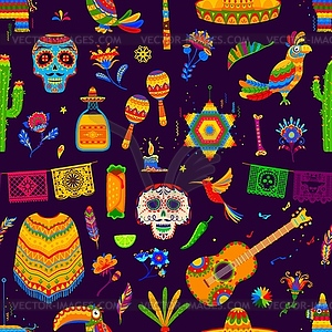 Mexican holiday, festival objects seamless pattern - vector clipart