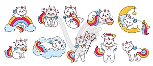 Caticorn characters, cartoon funny kitten unicorn - vector clip art