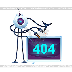 404 page with cartoon screen and future robot - vector image