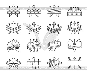 Дышащие значки, тканевый материал или воздушная мембрана - векторное изображение EPS