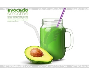 Green avocado detox smoothie or juice, 3d - vector image