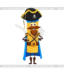 Cartoon tortiglioni italian pasta pirate character - vector image