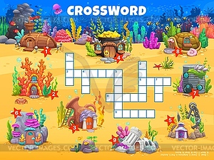 Crossword quiz game. Fairytail underwater houses - vector clip art