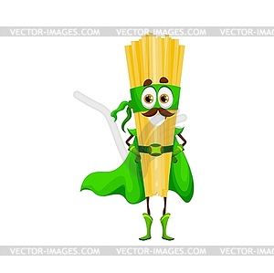 Cartoon pasta superhero character, linguine hero - vector image