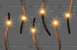 Dynamite fuses, bomb burning wicks, TNT explosives - vector clip art