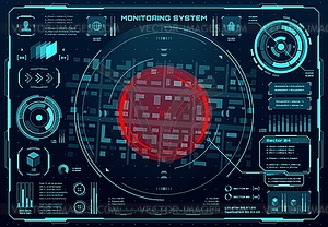 Surveillance HUD monitor screen, military security - vector image